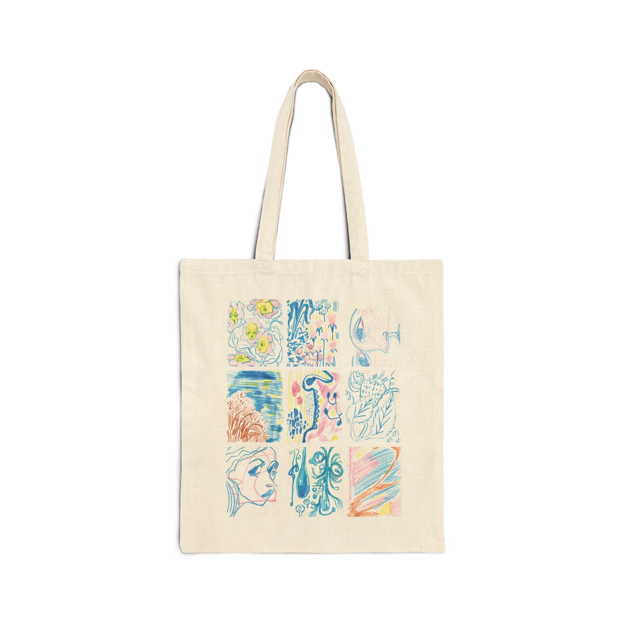 "Blue Crayon" Cotton Canvas Tote Bag