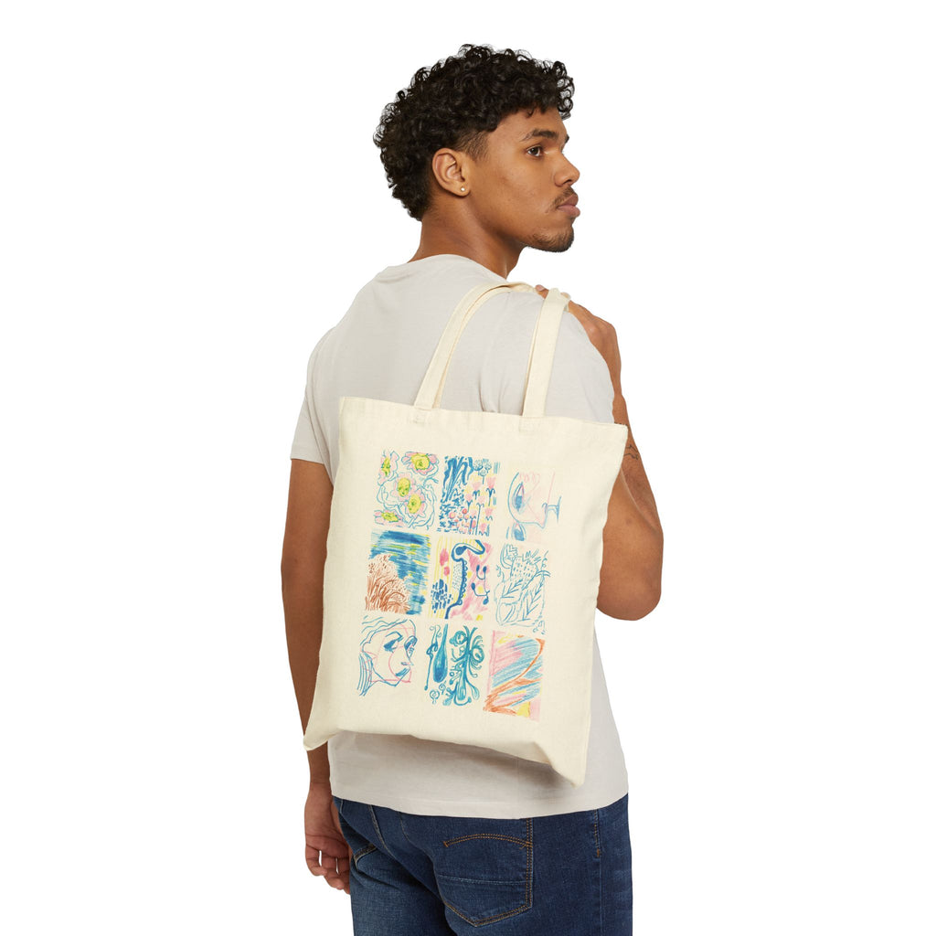 "Blue Crayon" Cotton Canvas Tote Bag