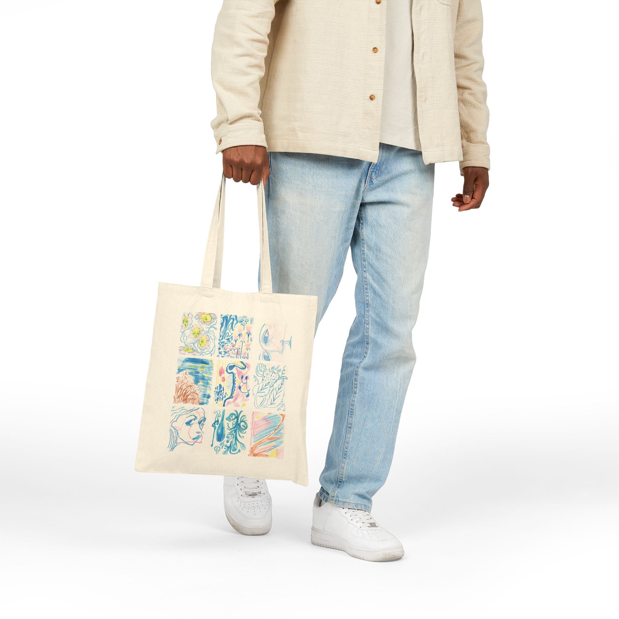 "Blue Crayon" Cotton Canvas Tote Bag