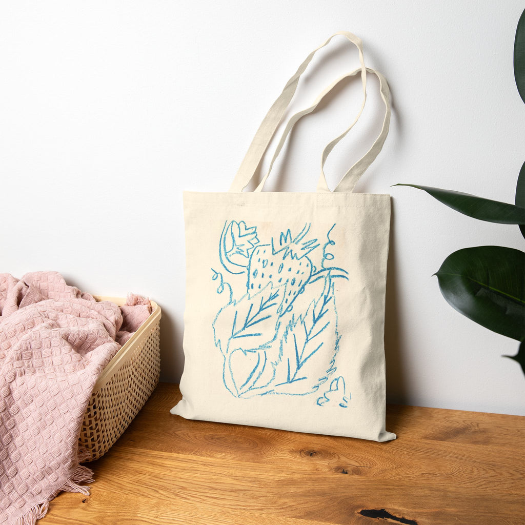 "Blue Crayon" Cotton Canvas Tote Bag